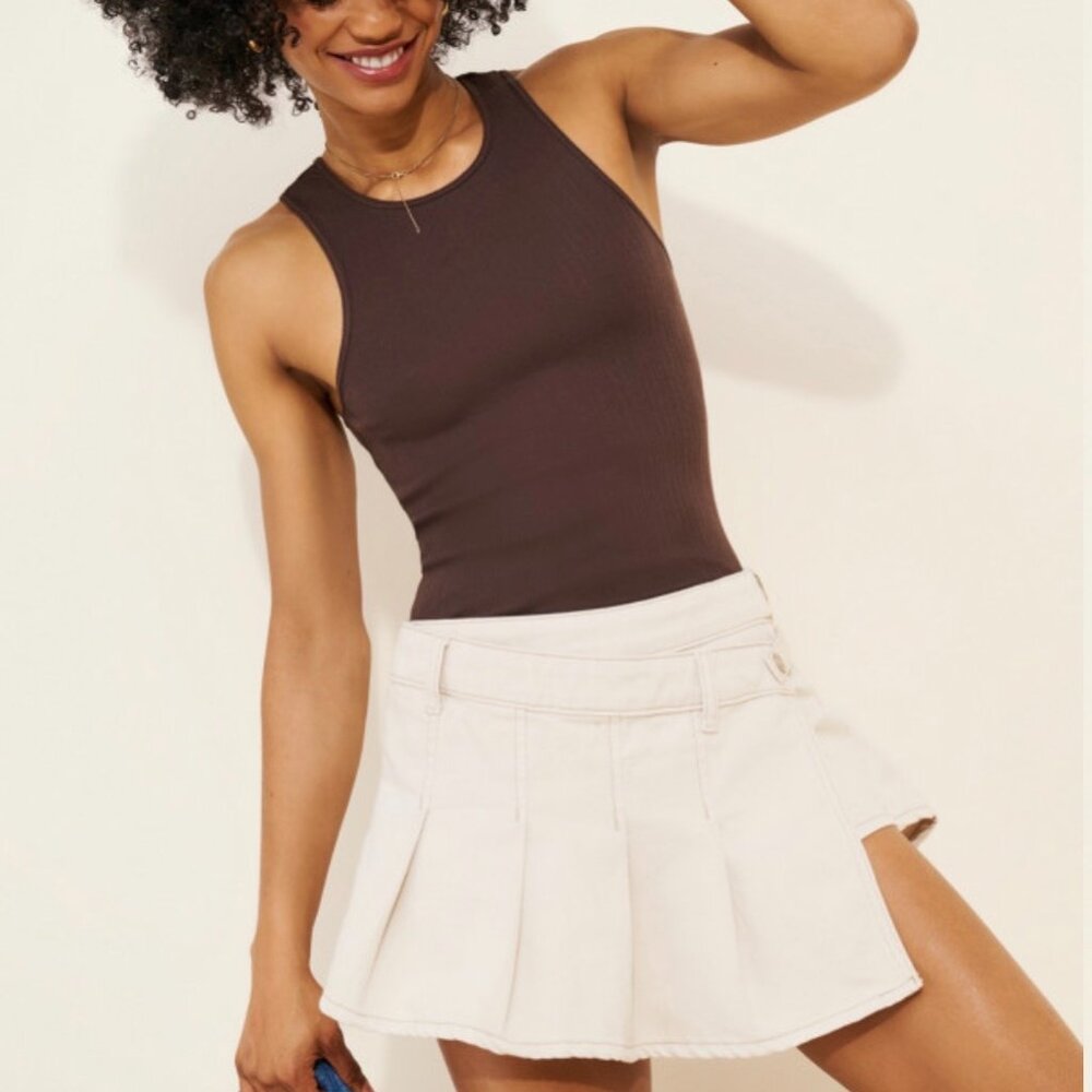 We The Free Stephie Denim Skort Beige Size 26 Womens Casual Cotton Blend Mini